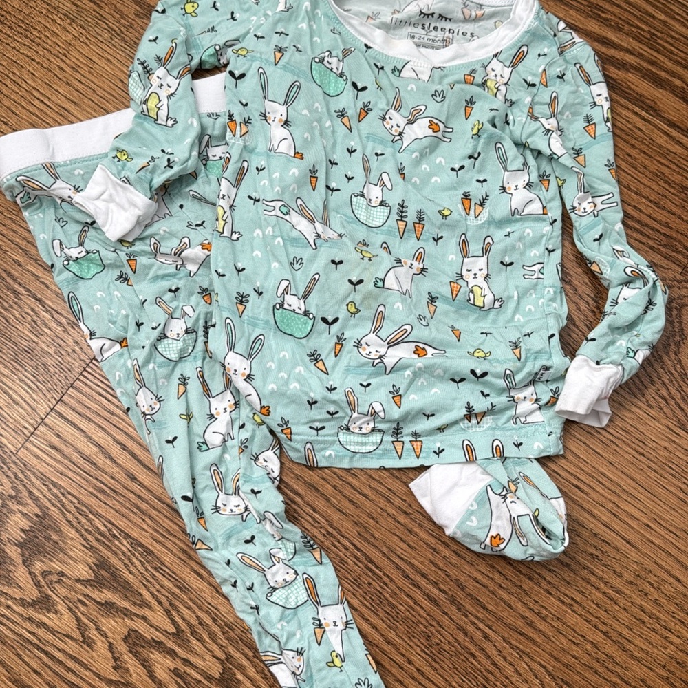 Little Sleepies Aqua Bunny Pajama Set